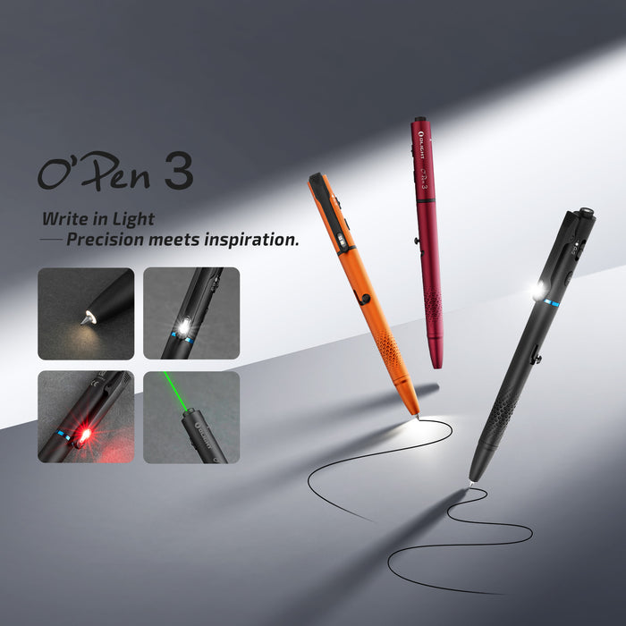 Olight O'Pen 3 Multifunctional Pen Light with 120 Lumens & Green Laser Black