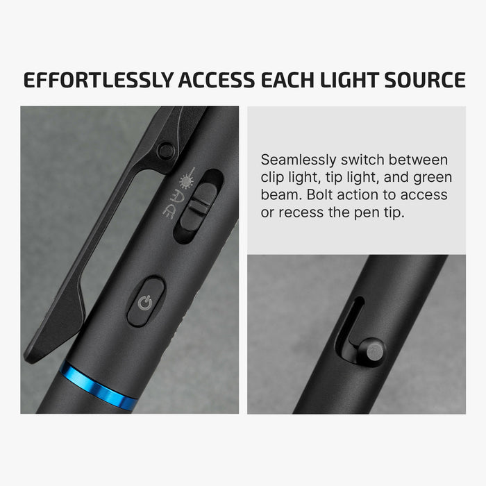 Olight O'Pen 3 Multifunctional Pen Light with 120 Lumens & Green Laser Black