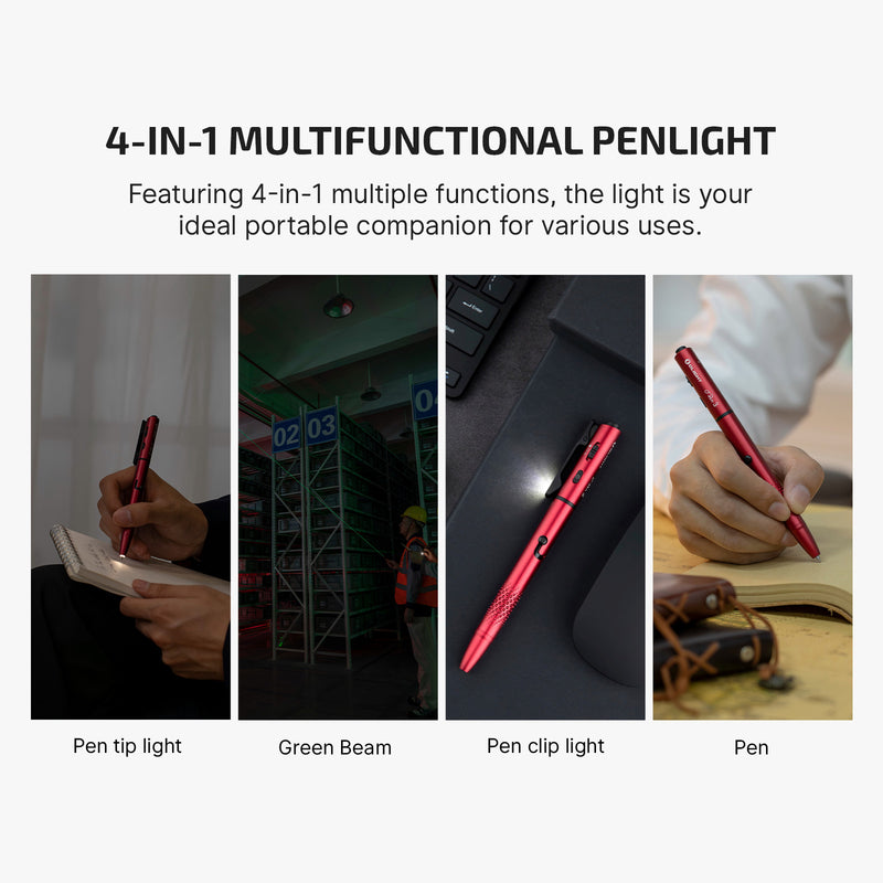 Olight O'Pen 3 Multifunctional Pen Light with 120 Lumens & Green Laser Wine Red