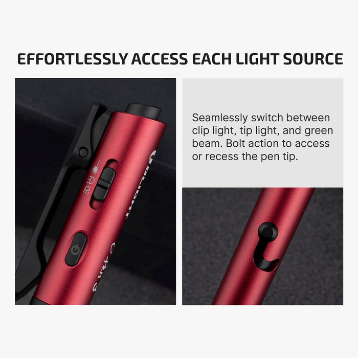 Olight O'Pen 3 Multifunctional Pen Light with 120 Lumens & Green Laser Wine Red