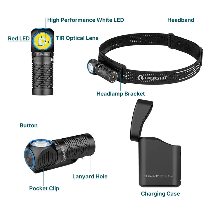 Olight Perun 3 Mini Premium Diamond Plate Headlamp & Flashlight with Red and White Light