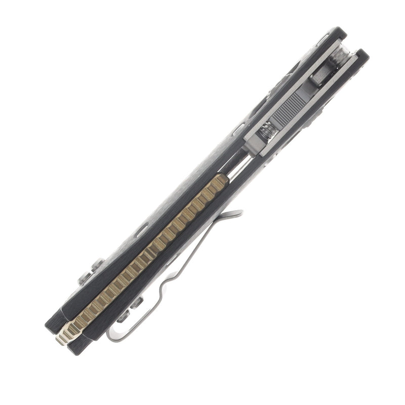 Microtech Stitch 169RL-10MS7 Marfione Select carbon fiber - closed spine and bronze backspacer